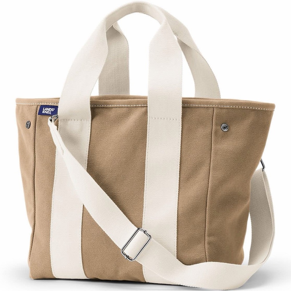 Lands' End Canvas Multiway Pocket Tote in Tan and Cream - NWOT